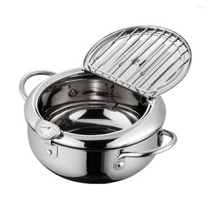 Bakeware Tools Kitchen Multifunktionellt rostfritt stål Matlagningstemperaturkontrollpotten med locket Deep Fryer Easy Clean Fried Chicken Home