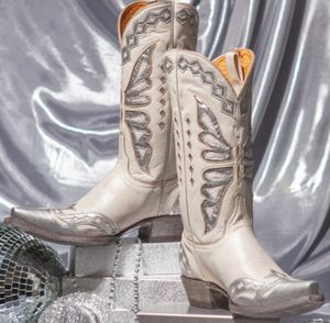 Bot kadın batı tasarım gümüş bling ayakkabıları kadın sivri uçlu med buzağı kadın marka 221203