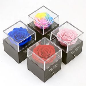 Zachowany kwiat w szklanej kopuła wieczna dekoracja róży czerwona pudełko na prezent Ekwador może umieścić pierścionek walentynki urodziny kreatywne prezenty dla kobiet ss1205