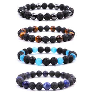 8mm Black Lava Stone Natural Tiger Eye Opal Beads Couple Bangles Bracelets for Women Yoga Jewelry