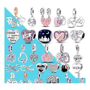 Argento 925 Sterling Sier Ciondola Charm Charms a forma di cuore fai da te per mamma Figlio Figlia Sorella Amica Bead Fit Pandora Bracciale Gioielli Dr Dhvzg