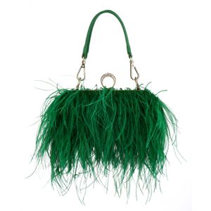 Evening Bags Luxury Ostrich Feather For Women Chain Shoulder Crossbody Bag Tassel Party Clutch Purse Green Wedding Handbags 221203