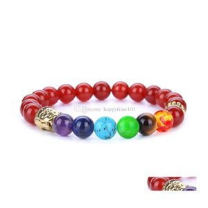 Perlen Roter Achat Vergoldet Buddha Kopf Vulkan Armband Armreif Mode Großhandel Natürliche Lava Amethyst Stein Perlen Drop Lieferung Dhze6