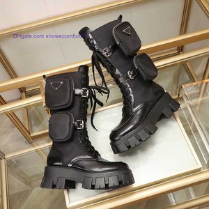 Designers Women Booties Monolith Brushed Rois Leather and Nylon Boots Winter Motorcykelstövlar Ankel Combat Boot Martin Boots Storlek