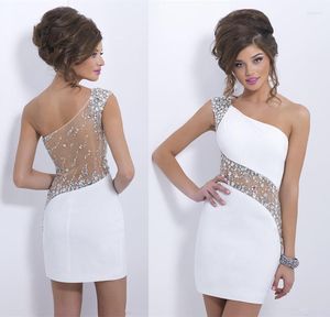 Party Dresses Sexy See Through Back Cocktail 2022 One Shoulder Beaded Rhinestone Prom Gowns Short Vestidos Woman Night