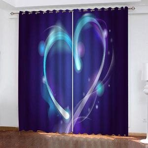 Perde Po Blackout Pencere Drapes Lüks Mavi Kalp 3d Perdeler Oturma Odası için