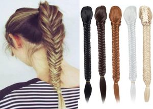 Snoilite 20 cali długie Fishtail Braids Hair Extensions Ponytail Włosy Syntetyczny pazur w warkocz kucyka do włosów dla kobiet 6116576
