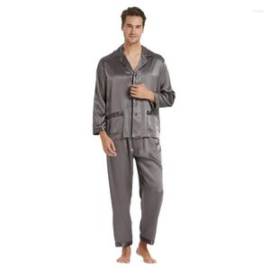 Mens Sleepwear 22 Momme Luxury Natural Mulberry Silk Pajamas Set For Men Long Sleeve Lapel Button Loungewear Mans