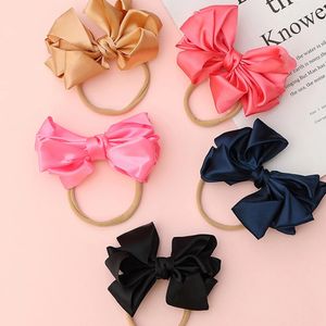 Satin Schleife Baby Mädchen Nylon Stirnband Kinder Festes Band Haibow Kopfbedeckung Turban Nylon Nude Kinder Haarband Kind Messy Bowknot