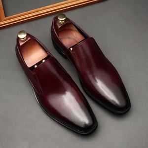 2022 Large Size EUR37-46 Black Bronze Blue Wine Red Mens Business Dress Shoes Genuine Leather Boys Prom Dress Shoes
