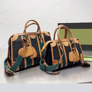 Boston Totes Borse Borse da donna Borsa a tracolla con tracolla a righe intrecciate Negozio di moda Borse Borsa in tela Vera pelle Classica lettera Hardware 715772 Custodia con tracolla larga