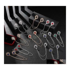 Stift broscher koreanska mode kristall strass brosch tofs kedja lapel stift kostym skjorta krage br￶llop fest broscher smycken gif dhekj