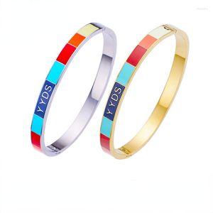 Bangle Chic Trend Colorful Enamel Titanium Steel Hand Jewelry 18k Gold Clasp Open Cuff For Women Stainless Stell Couple Bracelet