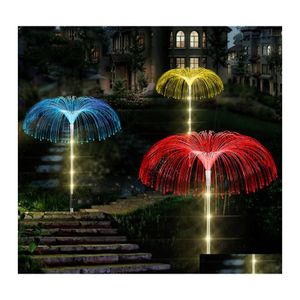 Lampade da prato Solare Prato Lampada da medusa Colorf Fibra ottica Luci da giardino Impermeabile Cortile esterno Paesaggio Luce decorativa Drop D Otfpf