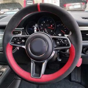 Customized Car Steering Wheel Cover Anti-Slip Suede Braid Auto Interior Accessories For Porsche Macan Cayenne 2015-2016