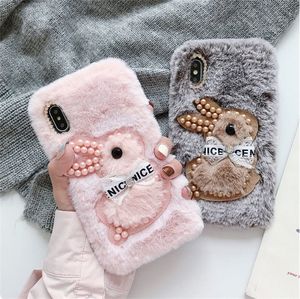 Корпус мобильного телефона Shell милая кролика Pearl Plush Bear Shock -Reseep Cope для iPhone 14 Pro Max