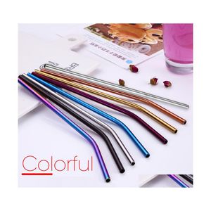 Drinking Straws 6X215Mm/0.24X8.5Inch 7 Colors Ecofriendly Reusable Metal St Sturdy Straight Bent Stainless Steel Drinking Sts Cockta Dhdri