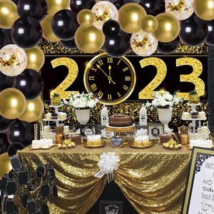 Decorações de Natal 2023 anos Véspera de ouro Garland Caso -pano de fundo Hello 2023 Farewell Party House 221205