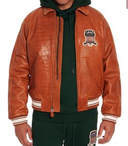 Alligator Grain Orange Bomber Leather Jacket USA Size Avirex Casual Athletic Thick Sheepskin Flight Suit Down1996 Poloess