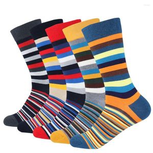 Herrstrumpor Färgglada Argyle randig affärsklänning Funky Novelty Men Stripes Cotton Long Sock EU 38-43