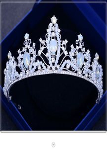 Luksusowy Ice Blue Princess Tiara Stoped Crystal Bridal Crown Wedding Party