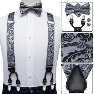 H￤ngslen Hitie Vintage Silk Men's Suspender Set Fashion Gold Floral Suspender och Bow Tie Set Leather Metal 6 Clips Suspender Susl 221205