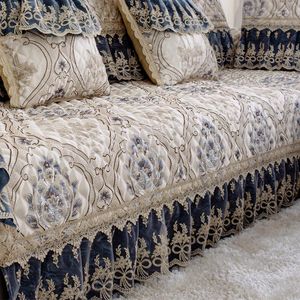 Camas de cadeira conjuntos de sofá de luxo de ponta tampa tampa azul jacquard renda slipcovers linen linho de algodão capa de toalha seccional