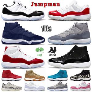 Jumpman 11 Retros Mens Basketball Shoes Top J 11S Высокий серый серо -серая вишневая вишня.