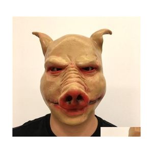 Maski imprezowe Przyjazd Halloween Pig Lateks Fl twarz maska ​​terror rekwizyty Św.