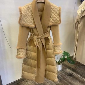 Piumino da donna Autunno Inverno famoso collo di pelliccia di visone di lusso piumino d'oca trench cappotti Taglie forti Parka da donna TS03 221205