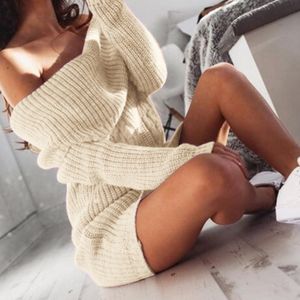 Party Dresses Womens Sweater Line Neck Off Shoulder Long Sleeve Hip Knit Loose Cute s for Women 221203