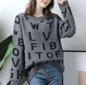 Designer-Pullover für Damen, gestrickt, mit Knöpfen, Sweatshirt der Marke Classic Letters, langärmlig, Oversize-Puffmantel-Oberteil
