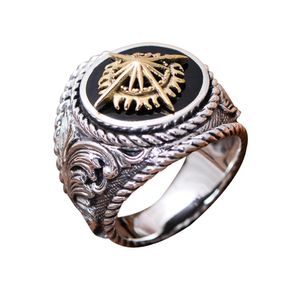 Anelli in argento sterling tailandese Anello da uomo retrò in ottone a 2 toni con luce solare incisa Regalo di Natale Regali per la festa del papà Regali di compleanno