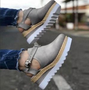 Sandaler 2022 Summer Women Shoes Round Closed-Toe Vintage Wedge Straw Bottom Bottom Flats