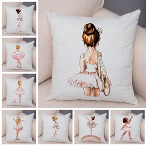 Cute Cartoon Children Pillow Case for Sofa Home Soft Plush Pillowcase Nordic Style Decor Pink Ballet Girl Cushion Cover