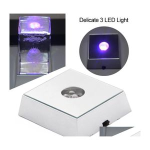 Nocne światła 3 diody diodowe światło podstawowe krystaliczne szkło przezroczyste obiekty Wyświetlacz Klorf Square Figurine Stand Stand Light