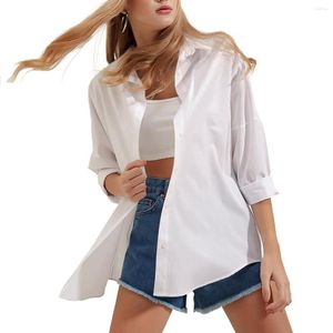 Kvinnor BLOUSES 2022 Autumn Winter Women L￥ng￤rmad solid vit damer Kort gr￶dblus Skjorta f￶r kvinna kvinnlig klassisk vintage tee