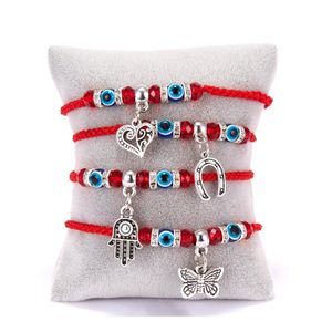 Identifizierung Mode Rote Schnur Blau Türkisch Evil Eye Perlenarmband Faden Hamsa Hufeisen Herz Schmetterling Baumeln Charms Geflecht Jude Dhmwi