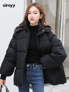 Women's Down Parkas Winter Women Jacket Hooded Korean Style Oversize Loose Female Puffer Cropped Jackets Padded Solid Coat Fashion 221205