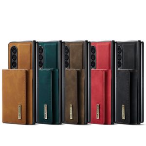 Shockproof Phone Cases for Samsung Galaxy Z Fold 4/3 2in1 Magnetic 3 Fold Wallet Pure Color PU Leather Protective Case with Card Slots