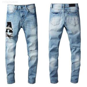 Herren Jeans 2022SS Neue europäische und amerikanische Designer Hip-Hop High Street Fashion Tide Brand Radsportmotorrad Waschpatch Brief Losebk2b