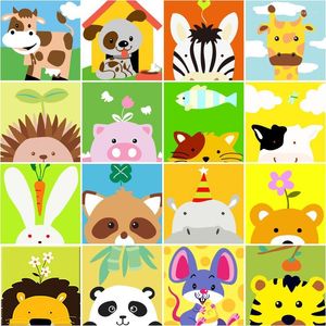 Wholesale Paintings CHENISTORY 20x20cm Frame Diy Painting By Numbers Children Cartoon Animals Paint Number Handpainted Arts And Crafts