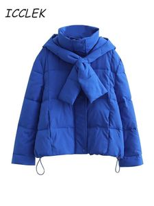 Kadınlar Down Parkas Iccleek Kadın Kış Ceket Kapşonlu Kalın Puffer Ceket Mavi Yastıklı Pamuklu Pamuk Sıcak Kabarcık Parka 221205