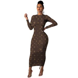 2024 Designer Brand Dresses Women fall winter Clothes sexy lady maxi dress print Party club robe long sleeve vestidos bodycon One Piece Outfit 9077-5