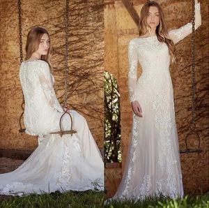2023 Boho Wedding Dresses Bridal Gown Beach Country Lace Applique Scoop Neck Long Sleeves Plus Size vestido de novia