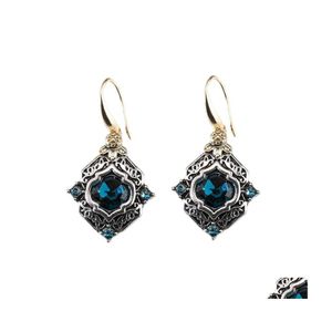 Dangle Chandelier Vintage Women Blue Crystal Drop Dangle Earrings Wedding Engagement Rhinestone Rhombus Statement Gift For Girl C3 Dhvcq