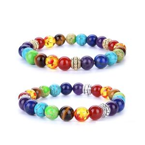 Beaded 100 All Natural Stone Lava Tiger Eye Beads 7 Chakra Bracelet For Women Men Yoga Buddha Player Bracelets Drop Delivery Jewelry Dhsxe