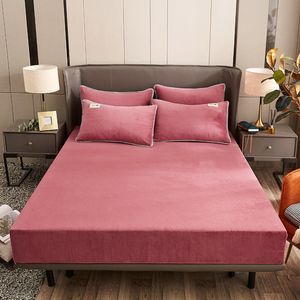 Mattress Pad Winter Plush Fitted Sheet Elastic Double Bed Warm spread Solid Color Cover Linen Protector No Pillowcase 221205