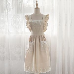 Aprons Washed Cotton Linen Lace Kitchen Flower Shop Garden Ruffles Work Clean Apron for Woman Dress 221203