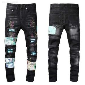 Jeans masculinos moda masculino Cool estilo designer de luxo jeans calça angustiada Rapped Ripped Black Jean Slim Fit Motorcycle Tamanho 28-40D0ID